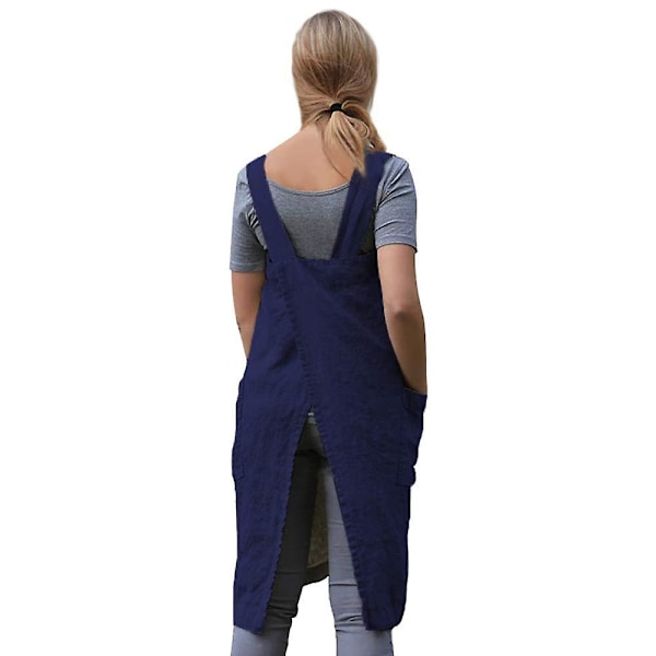 Kvinnors Cross-back Pinafore Förkläde Med Stora Fickor För Hem Kök, Kaféer