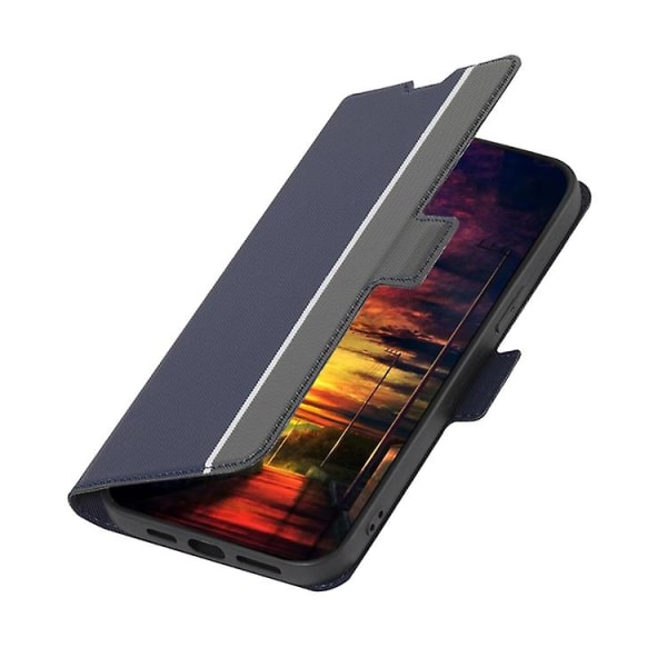 Til Samsung Galaxy A41 Twill Texture Side Button Lædertelefontaske Blue
