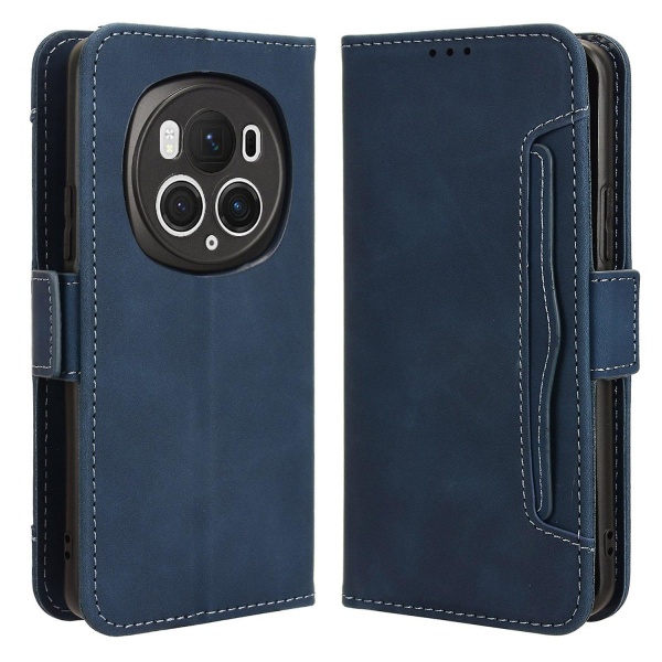 Lædercover til Honor Magic6 Pro 5G Case Stand Multiple Card Slots Case - Brun Blue Style A Honor Magic6 Pro 5G