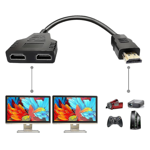 Hdmi Splitter Adapter Kabel Hdmi Splitter 1 ind 2 ud $hdmi han til dobbelt HDMI hun 1 til 2 kanaler Egnet til HDMI HD, LED, Lcd, Tv $ HDMI Splitter