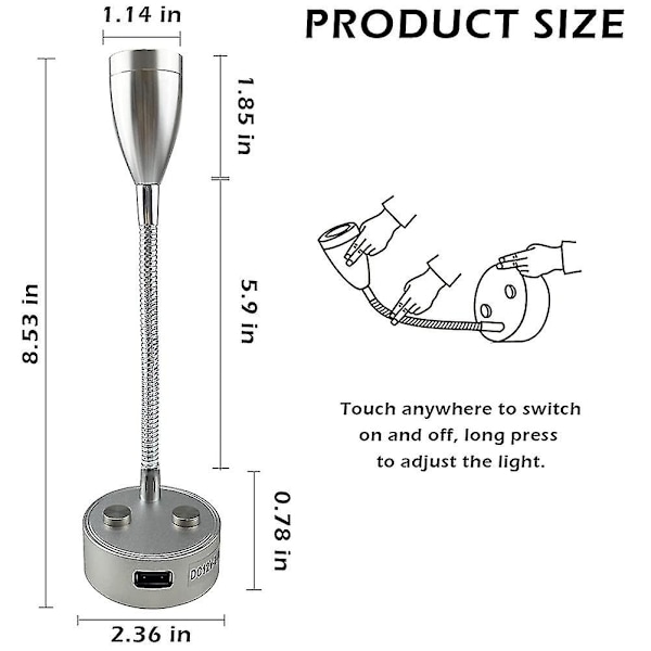 12v-24v LED-lukuvalo, Rv-himmennettävä lukulamppu USB laturilla, asuntoauton matkailuauton perävaunun vuodevalo, 2kpl-musta -zz silver