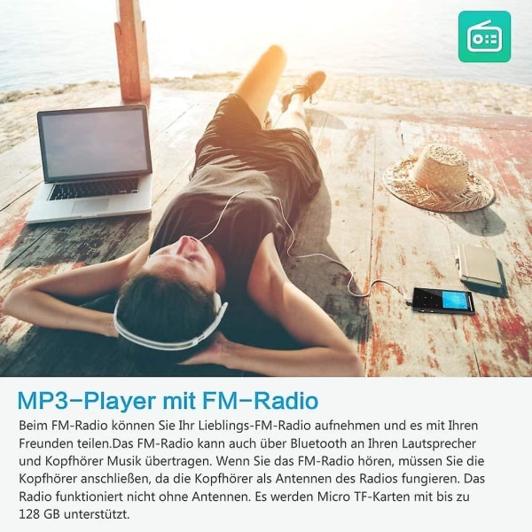 16gb Mp3-afspiller, Musrun Mp3-afspiller med Bluetooth-armlomme, Hifi, Aux Record, Sleep Timer, Fm, Fm Record, Black Matt