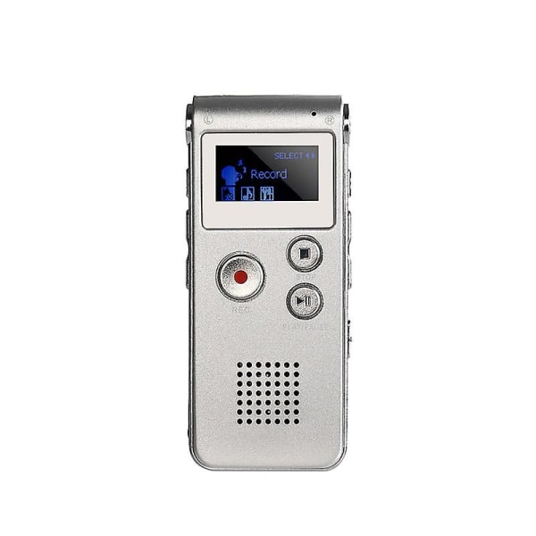 (Sølv) 8GB bærbar digital optager med dobbelt mikrofon og MP3-lydafspiller til foredrag/præsentationer/interviews/hold.