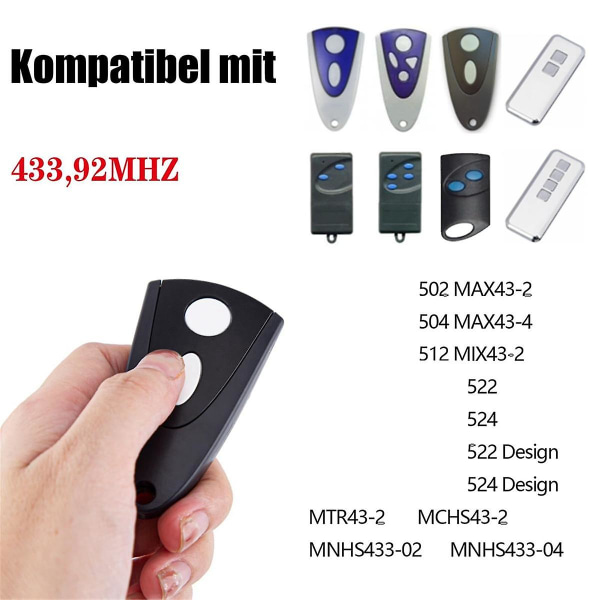 433Mhz garagedörröppnare för Tormatic Novotron 502 MAX43-2 / 512 MIX43-2 Fjärrkontroll Paket med 2( Black