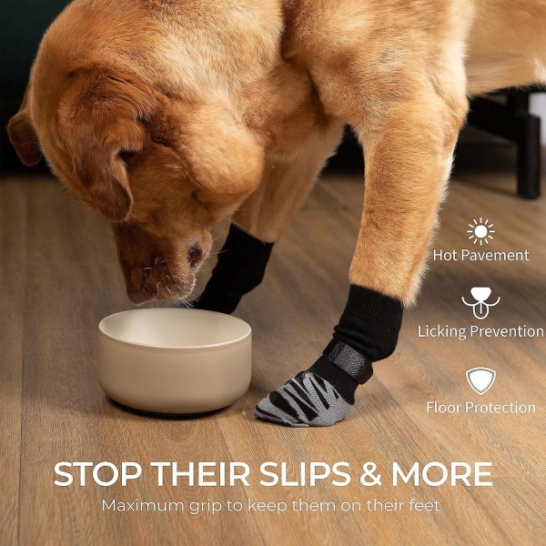 4 stk skridsikre sokker til hunde, potebeskyttelse mod slikning og glidning, ideel til hundepotebeskyttelse til trægulv Paw S