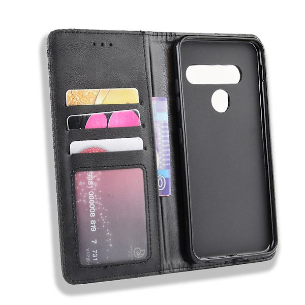 Vintage -tyylinen nahkalompakko-puhelimen case LG G8s Thinq:lle Black