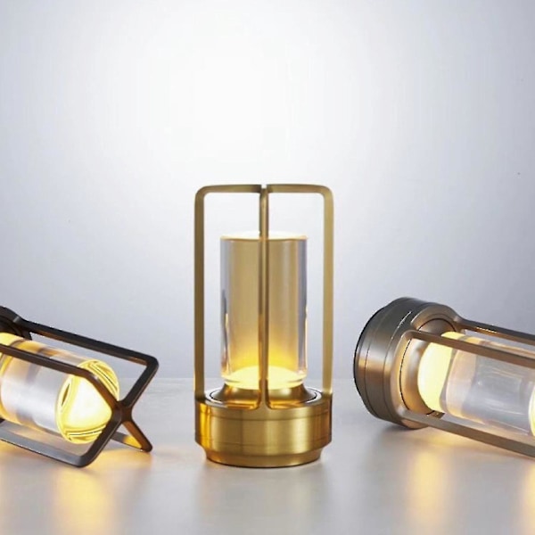 Krystal lanterne bordlampe, krystal lampe, bærbar metal bordlampe, 3 farver genopladelig trådløs led lampe Silver