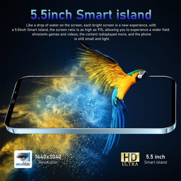 Ny smartphone 5,5 tum 512gb Rom 6800mah batteritid 108mp Android 14 Dual Sim Dual Standby 5g mobiltelefon blue