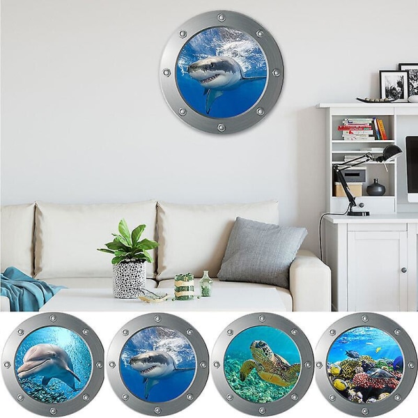 4 cps 3D-valokuvaus vedenalainen seinätarra Kylpyhuone Sea Life Animal Decal -vinyylijuliste, 100 % uusi A