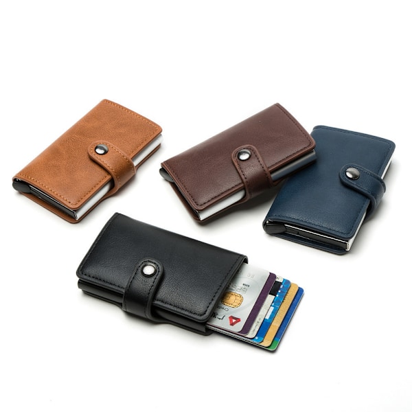 Sort RFID NFC Beskyttelses Tegnebog Kort Holder 5 stk. Kort (Ægte Læder) Sort