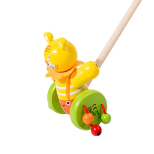 Træ Push Along Walking Legetøj, Småbørn Push Toy, Træ Børn Walking, Walking Småbørns Legetøj til indendørs kravle tiger Multi