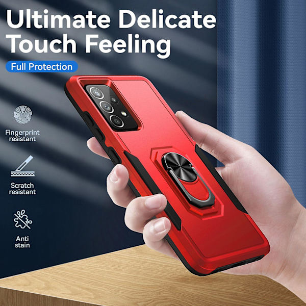 För Samsung Galaxy A52 4g/5g/a52s 5g Defender Series Välskyddad Pc + Tpu cover Rotary Ring Kickstand Case Red Black