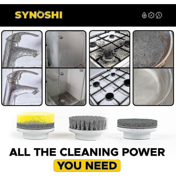 Elektrisk rengøringsbørste, spinskrubber med 3 udskiftelige rengøringshoveder, 2 justerbare hastigheder, ledningsfri skrubber Perfekt til rengøring af badeværelser, udstilling