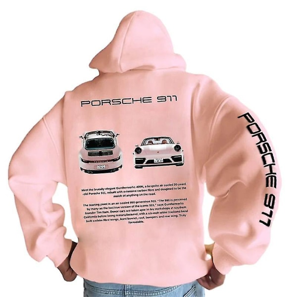 Porsche 911 Hættetrøje, Bil Sweatshirt Hættetrøje, Bilentusiaster, Unisex Oversize Streetwear Pink M