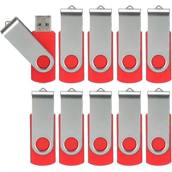10-pack USB minnen USB 2.0 tumenhet Bulk-pack Snurrbar Memory Stick Vik lagring Jump Drive Zip Drive 10 Pack Red 8GB