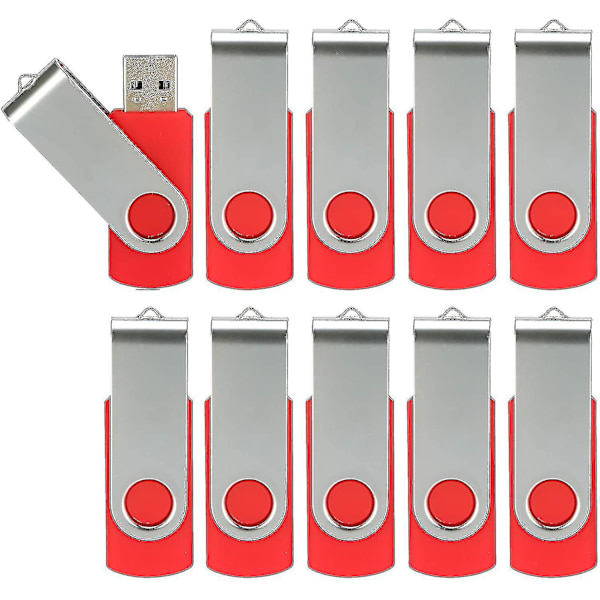 10-pack USB minnen USB 2.0 tumenhet Bulk-pack Snurrbar Memory Stick Vik lagring Jump Drive Zip Drive 10 Pack Red 8GB