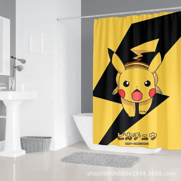 Sencu Pikachu Kawaii Anime sarjakuva 3D printed suihkuverho - 180x180cm vedenpitävä polyesteri kylpyhuoneen sisustus koukuilla