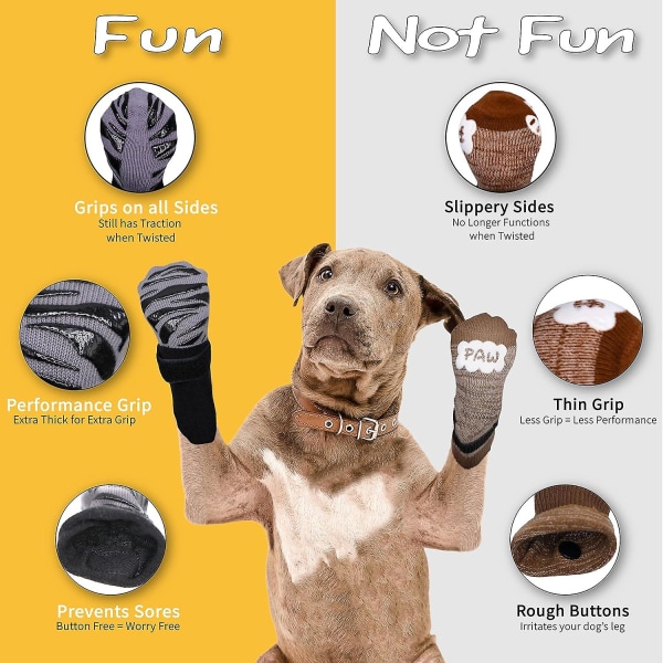 4 stk skridsikre sokker til hunde, potebeskyttelse mod slikning og glidning, ideel til hundepotebeskyttelse til trægulv Paw XS
