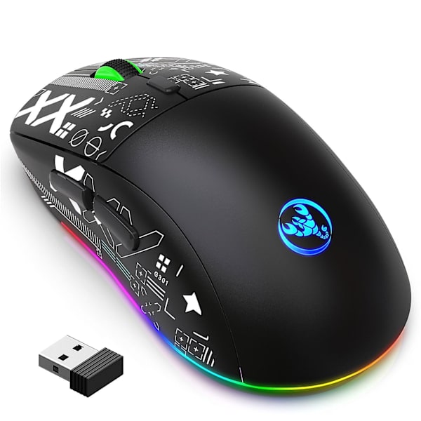 2,4 GHz:n langaton Bluetooth -hiiri Pelihiiri 3-tilan Rgb-taustavalo Langaton Optinen USB pelihiiri 3600dpi ladattava mykistyshiiri Black