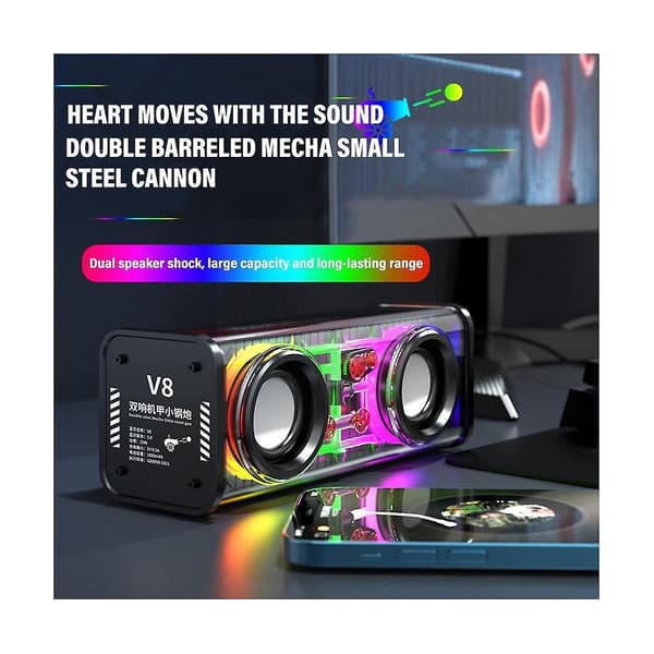 V8 Läpinäkyvät Bluetooth kaiuttimet Rgb Light Langaton Ulkoilu Urheilu Bluetooth Audio Tws Subwoofer S Orange