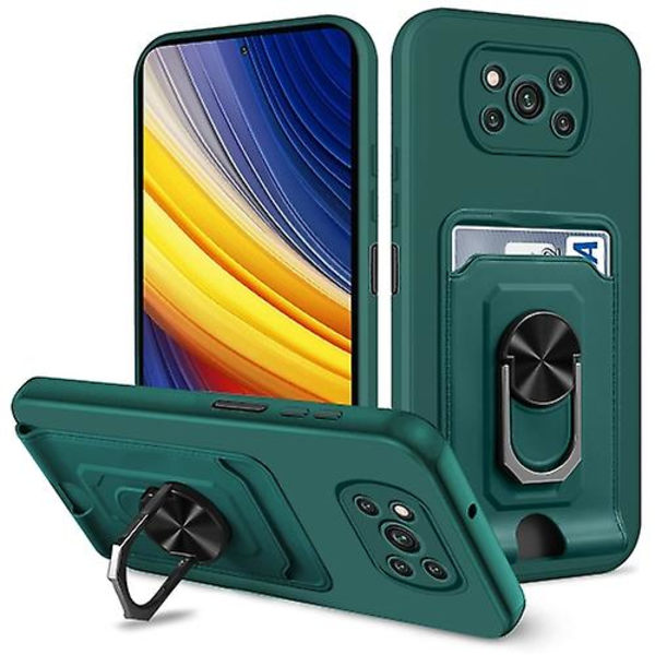 För Xiaomi Poco X3 Pro / X3 Nfc Ring Kickstand Card Wallet Tpu phone case Night Green