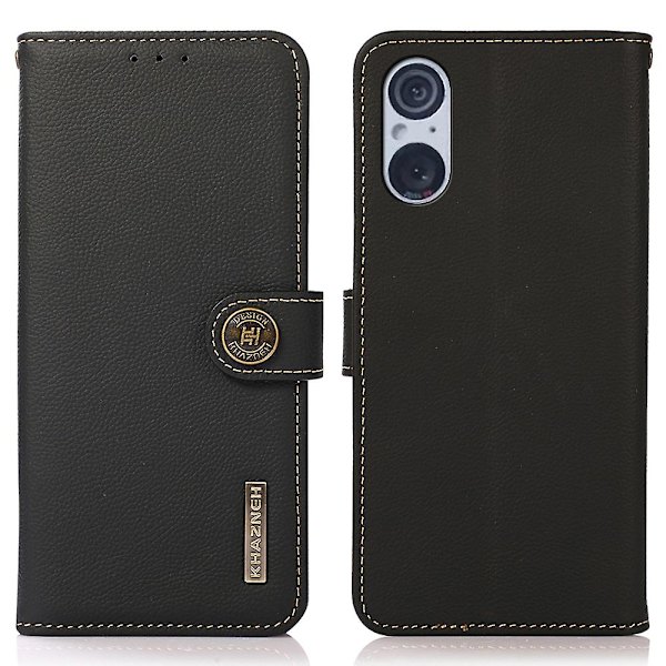 Flip-etui til Sony Xperia 5 V Rfid Blocking Cow Læder Stand Pung Telefon Cover Black