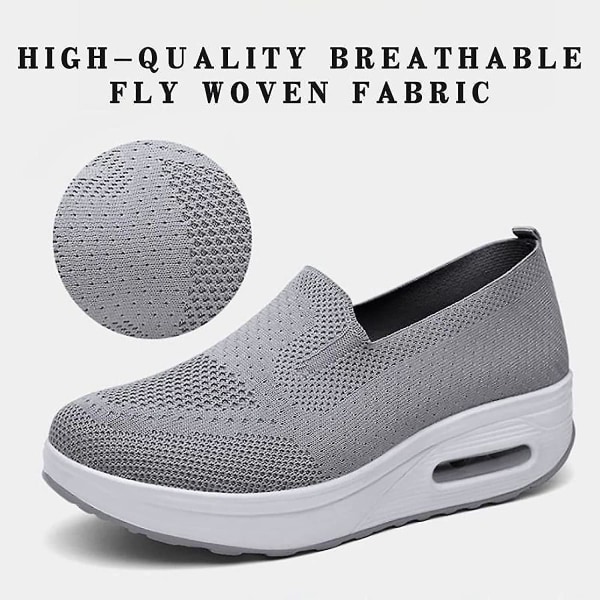 Ortopediska Sneakers för kvinnor, Mesh Up Stretch Platform Sneakers, Bekväma Casual Fashion Sneaker Walking Shoes (svarta, 7,5) Grey EUR35