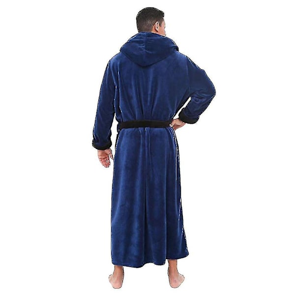 Herr vinter varm huva kappa badrock handduk lång morgonrock Dark Blue Black 4XL