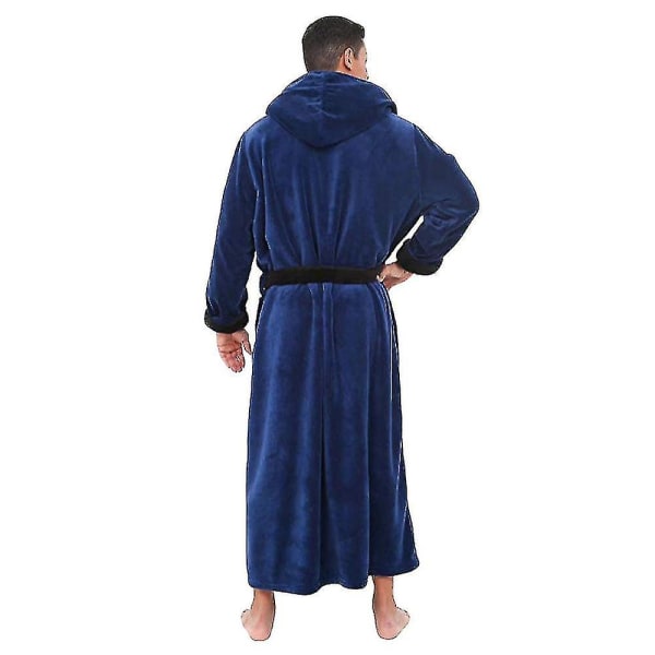 Miesten talvi lämmin hupullinen takki kylpytakki pyyhkeet pitkä aamutakki Dark Blue Black 4XL