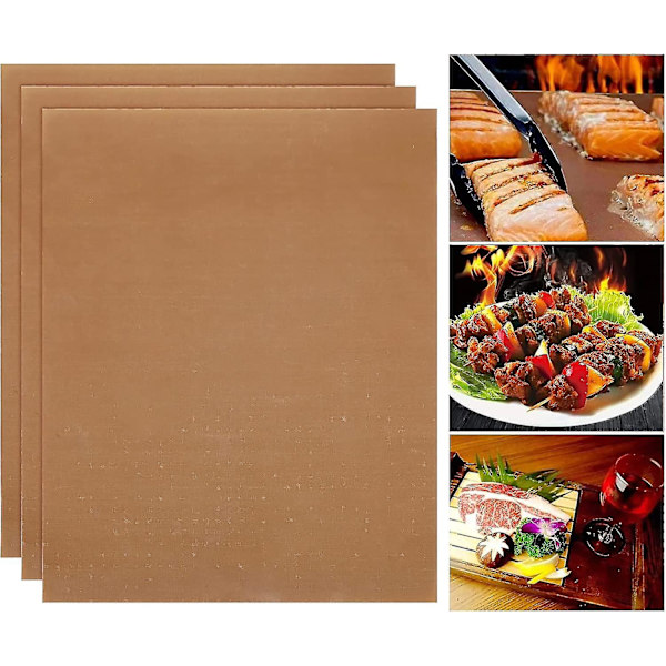 Teflonmåtter, 3 Pack Non Stick Ptfe Teflonplader Grillmåtter Bagning Madlavningsplader Grillplader Ovnforinger Varmepresse Overførselsark Varmebestandig Brown