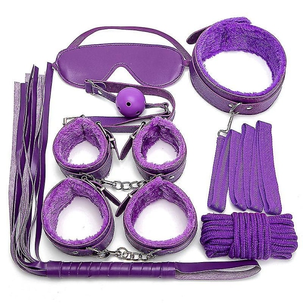 7st/ set Läder Bodaged Kit Adlt Explay Hndcffs/whps/ball Gg/rep/collr Bdm Purple