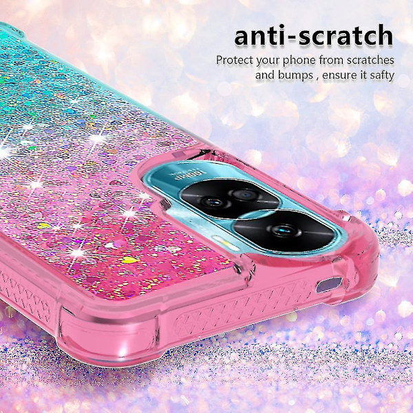 Gradient iskunkestävä cover Honor 90 Lite 5g, TPU Moving Glitter phone case Pink Sky Blue