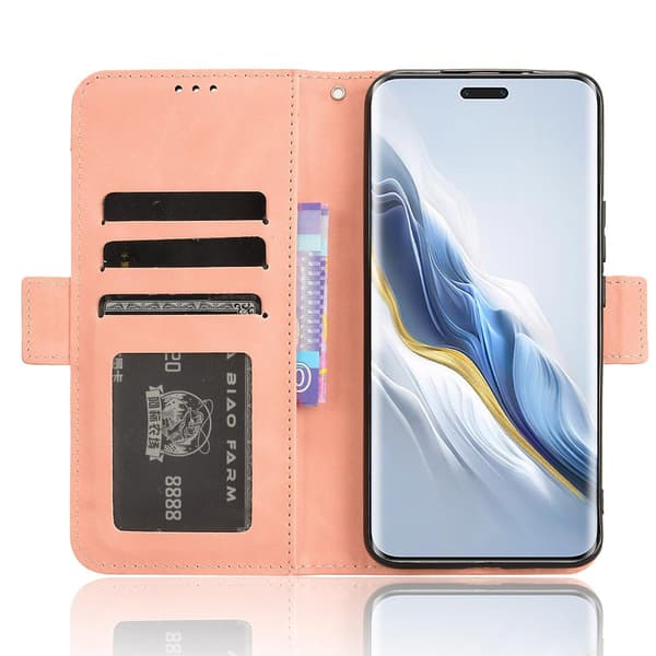 Lædercover til Honor Magic6 Pro 5G Case Stand Multiple Card Slots Case - Brun Pink Style E Honor Magic6 Pro 5G
