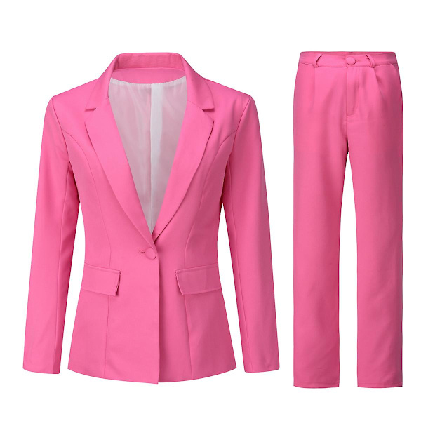 Yynuda 2-delt Slim Fit ensfarvet forretningsdragt til kvinder (blazer+bukser) Dark Pink M
