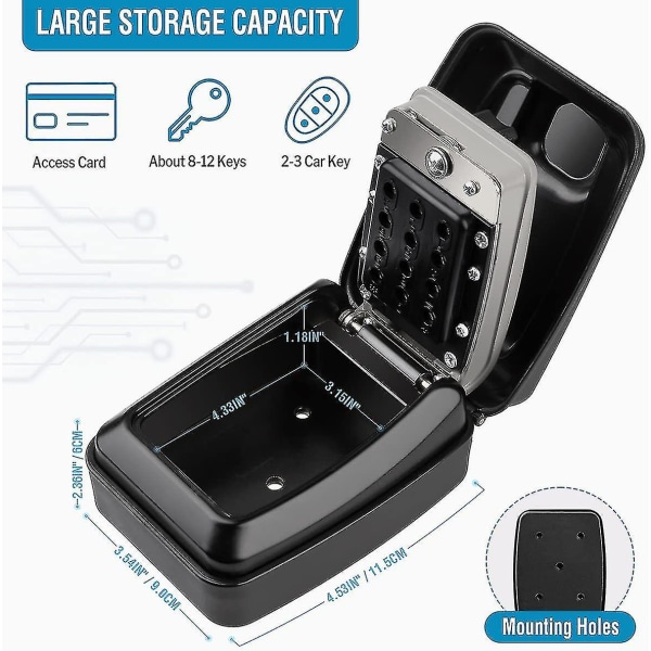 Vandtæt nøgleboks Vægmonteret nøgleboks Udendørs nøgleboks Sikker nøgleboks Vægmonteret nøgleboks 1 stk-sort