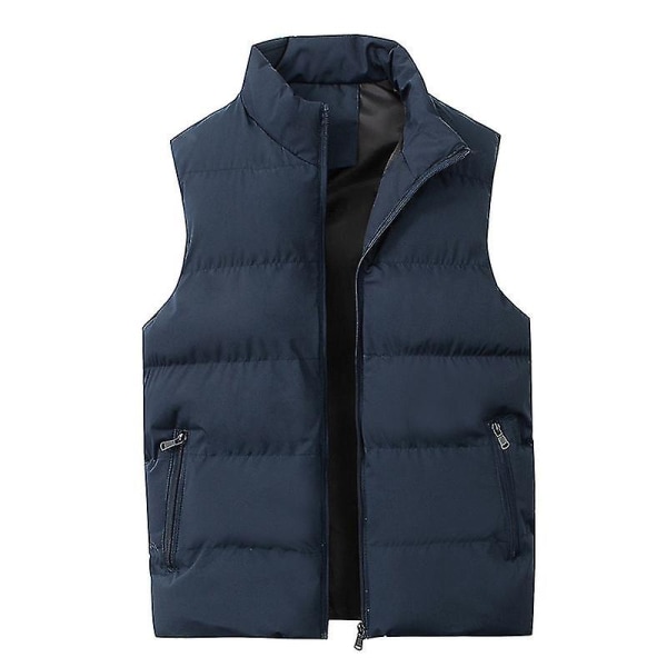 Mænds letvægts pakkebar puffer dunvest ærmeløs quiltet jakke frakke Navy blue M