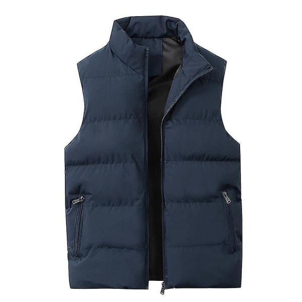 Mænds letvægts pakkebar puffer dunvest ærmeløs quiltet jakke frakke Navy blue XXL