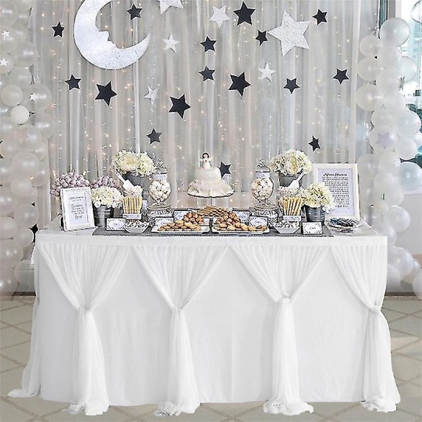 Randigt Nätgarn Bordskjol Bröllopsduk Hembankett Dekoration Dessert Bordsduk för baby White-blue 14FT 4.27mX0.77m