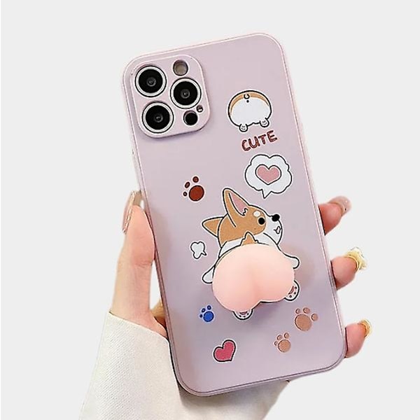 Söt 3D Cartoon Peach Corgi phone case för iPhone 14 Pro Max/13/12/11/SE/XR/XS/X/8Plus/7/6S Light purple iPhone11Pro Max