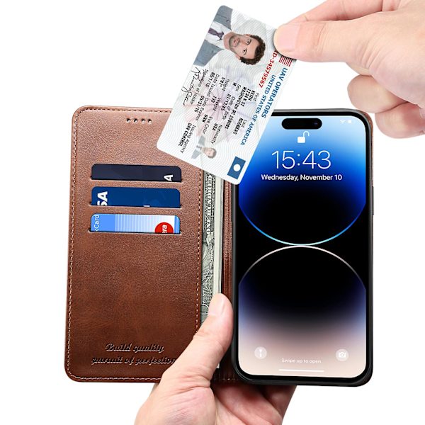 SUTENI för iPhone 15 Pro Phone case Calf Texture Plånboksställ Brown