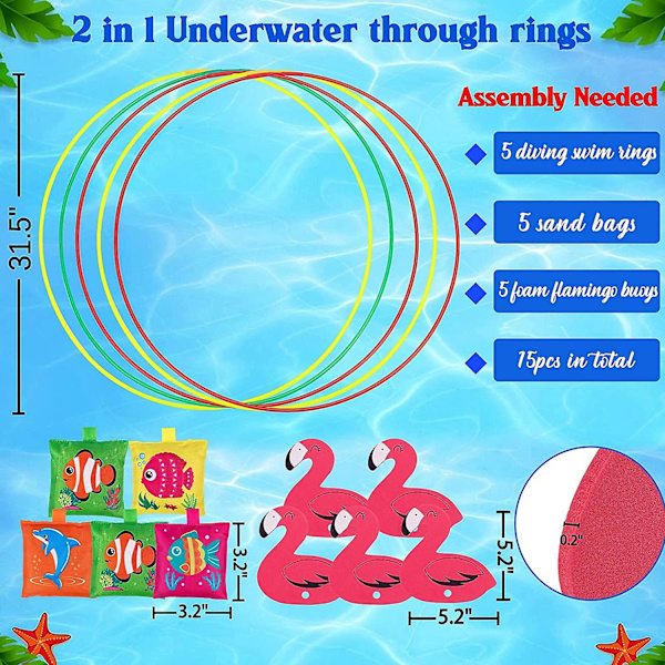 Dykleksaker 15 Pack, Pool Dykringar Leksaker för barn Leksaker Simbågar Set