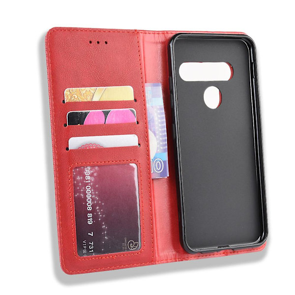 Vintage -tyylinen nahkalompakko-puhelimen case LG G8s Thinq:lle Red