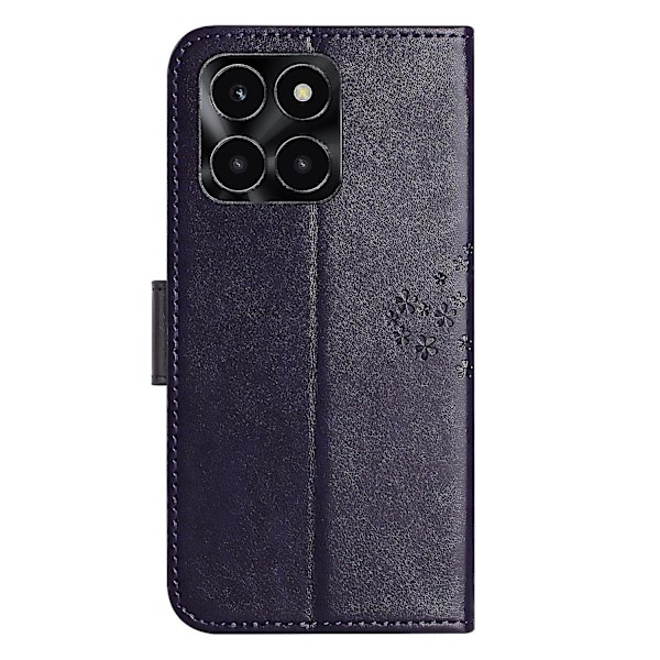 For Honor X6a 4g Owl Tree Imprinted Pu Læder Stand Wallet Case Fuld beskyttelse Telefon Cover Dark Purple