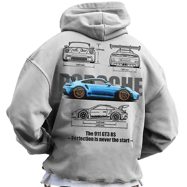 Porsche 911 Hættetrøje, Bil Sweatshirt Hættetrøje, Bilentusiaster, Unisex Oversize Streetwear Grey M