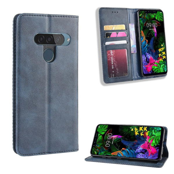 Vintage Style Læder Pung Telefon Shell Case Til Lg G8s Thinq Blue