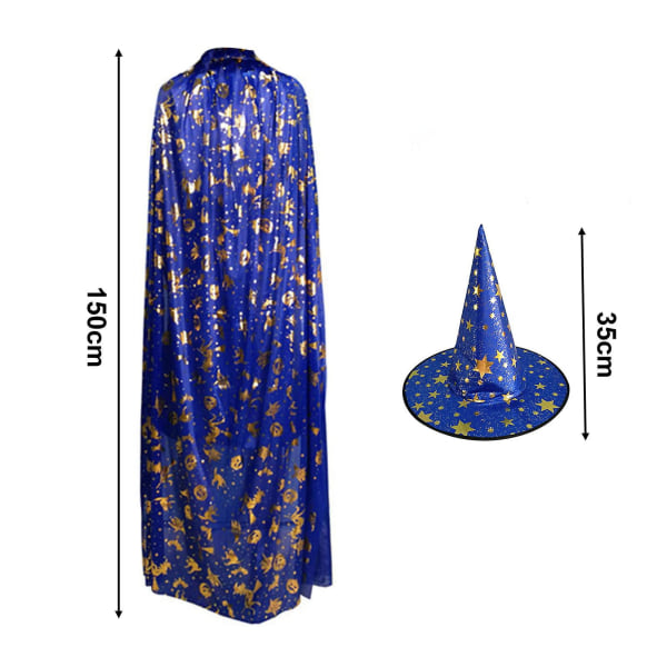 Halloween Cape Hieno työstö Cosplay-asu pukeutua tähtikuvioinen hattu Halloween-jouluihin 150CM Orange