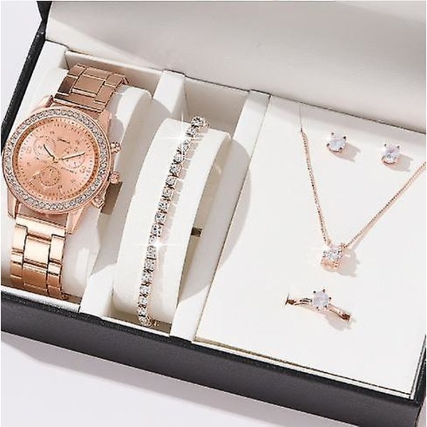 Set för kvinnor, vackert elegant watch halsband Lyxigt för alla hjärtans dag present födelsedag semester rodegold-1