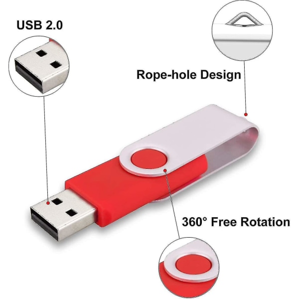 10-pack USB minnen USB 2.0 tumenhet Bulk-pack Snurrbar Memory Stick Vik lagring Jump Drive Zip Drive 10 Pack Red 32GB