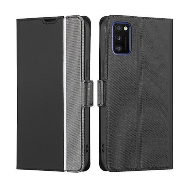 Til Samsung Galaxy A41 Twill Texture Side Button Lædertelefontaske Black