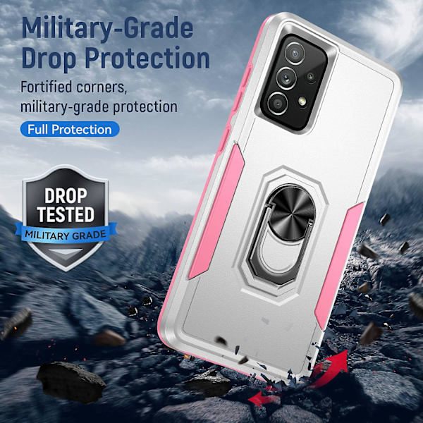För Samsung Galaxy A52 4g/5g/a52s 5g Defender Series Välskyddad Pc + Tpu cover Rotary Ring Kickstand Case White Pink